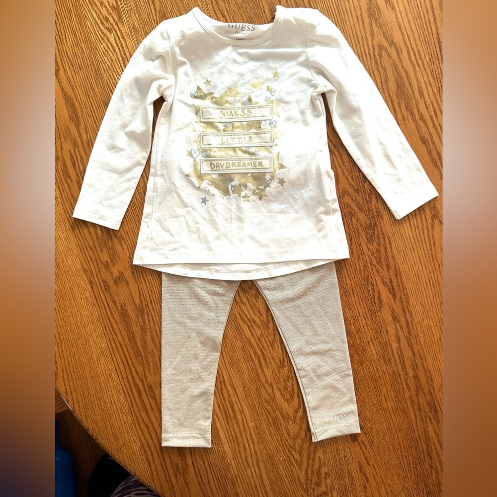 NWT Sz 18m Guess Cream & Gold ‘Guess Little Dreamer’ Long Sleeve Top w/Leggings